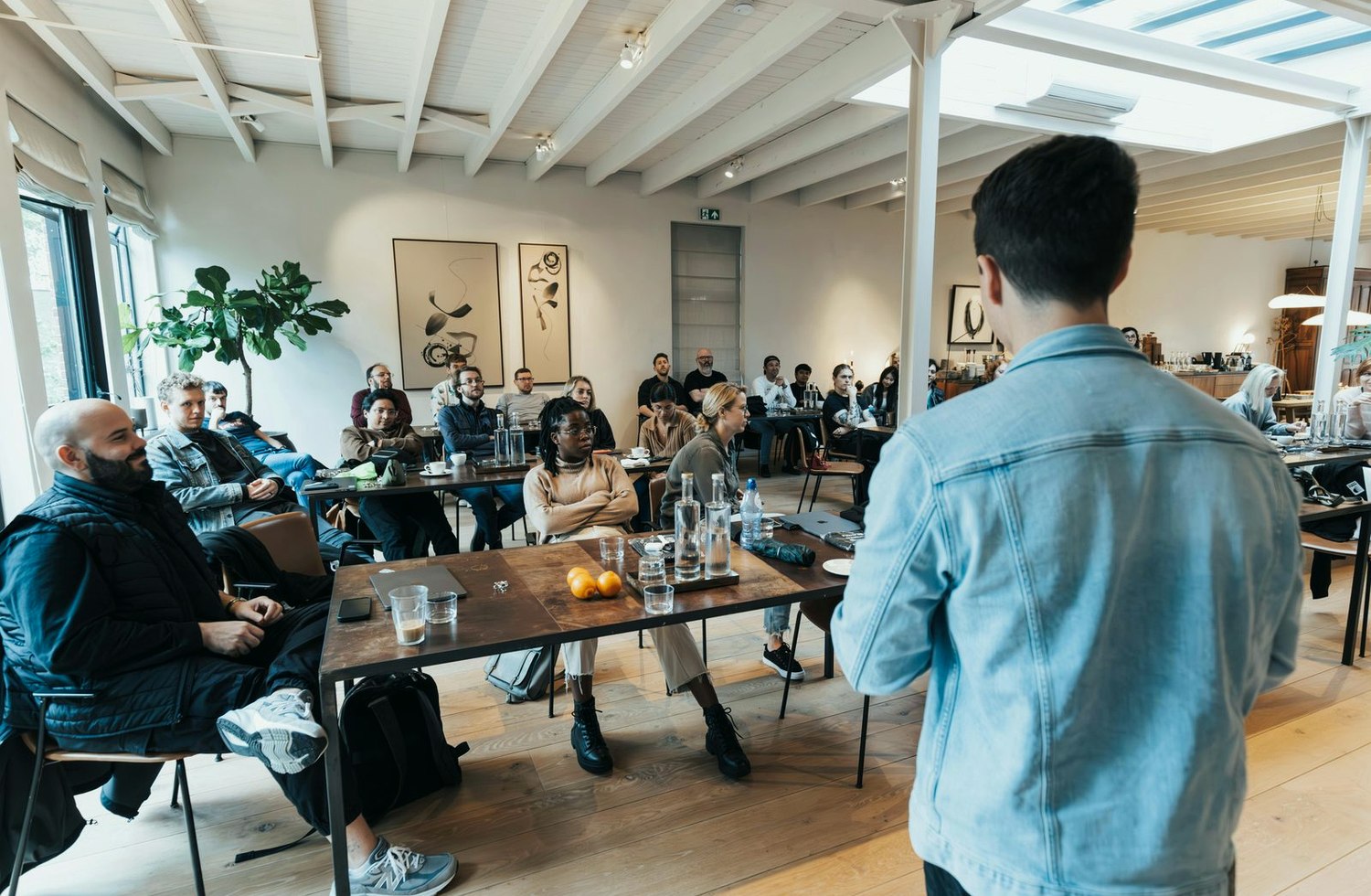 Professionals working in a workshop room